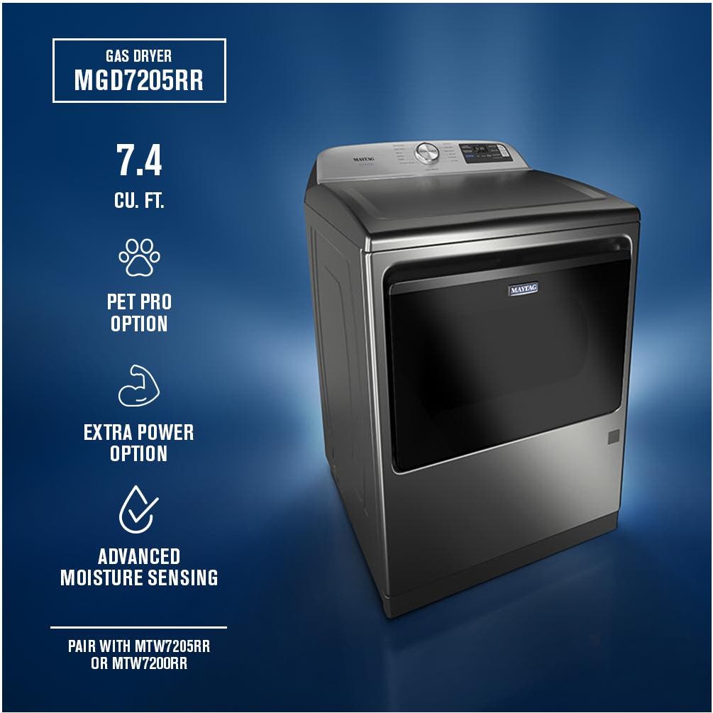 Maytag Maytag 7.4 cu. ft. Smart Top Load Gas Dryer with Pet Pro Option and Extra Power (Classic Silver) 2