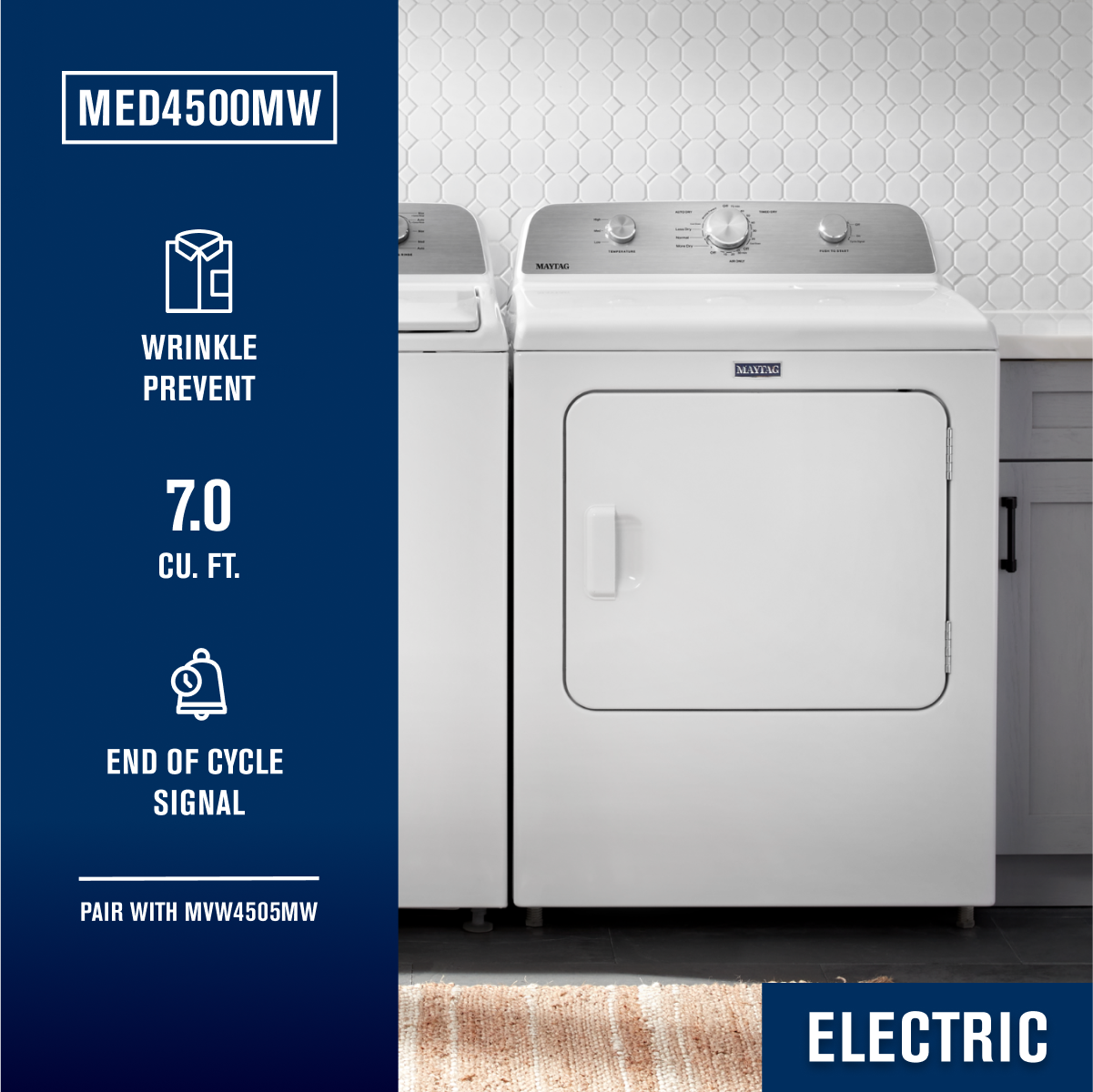 Maytag MAYTAG Top Load Electric Wrinkle Prevent Dryer - 7.0 cu. ft. MED4500MW 1