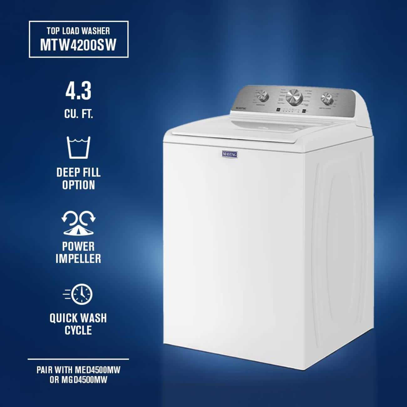 Maytag Maytag 4.2/4.3 cu. ft. Capacity Top Load Washer with Deep Fill Option, Power™ Impeller, and Quick Wash Cycle 0