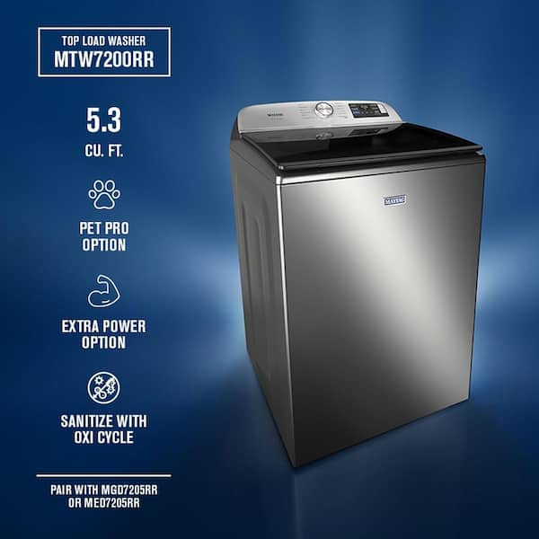 MAYTAG Maytag 5.3 cu. ft. Pet Pro Top Load Impeller Washer with Extra Power and Sanitize Cycle with Oxi (Smart) - Classic Silver 1