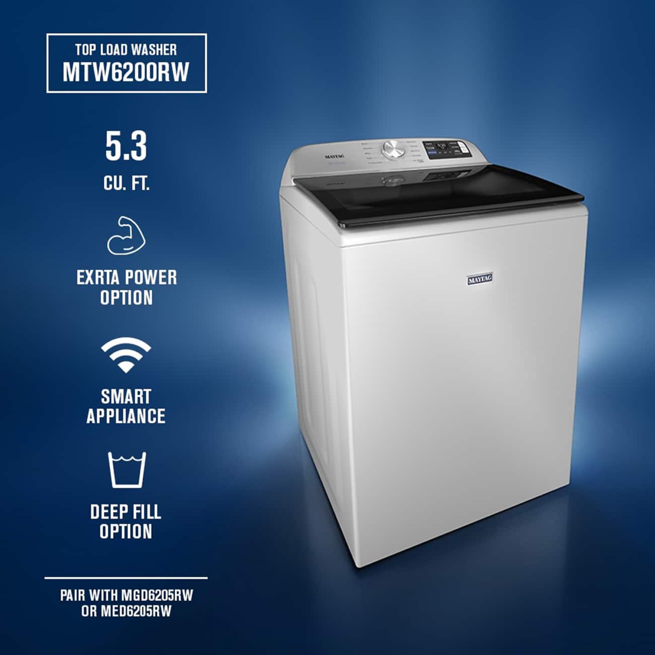 Maytag Maytag 5.3 cu. ft. High Efficiency Smart Top Load Impeller Washer with Extra Power Option 1