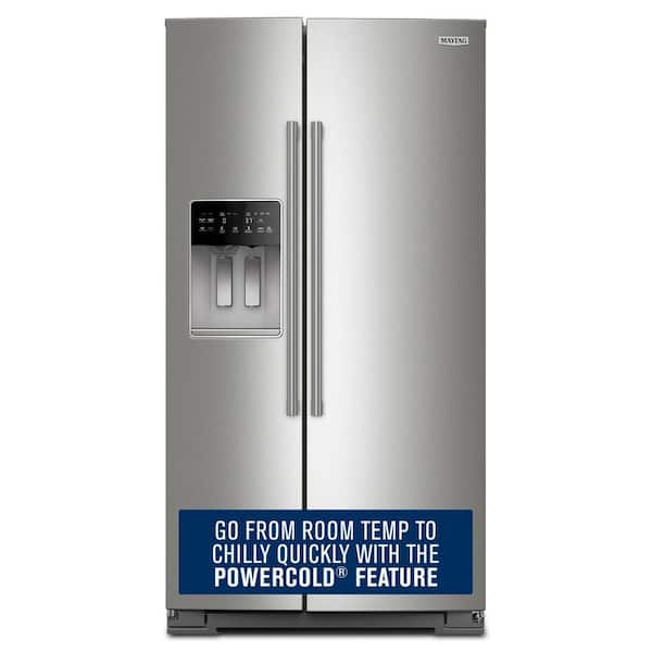 Maytag Maytag 36 in. Wide 28.7 cu. ft. Full-Depth Side-by-Side Refrigerator with Arctic Blue Interior (PowerCold) in Fingerprint Resistant Stainless